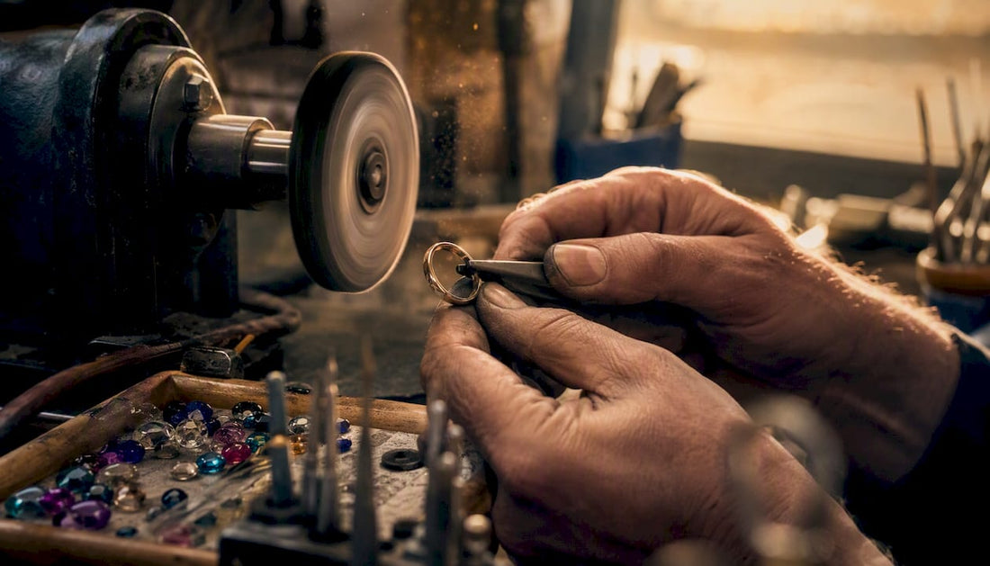 Jeweller polishing wedding ring close-up