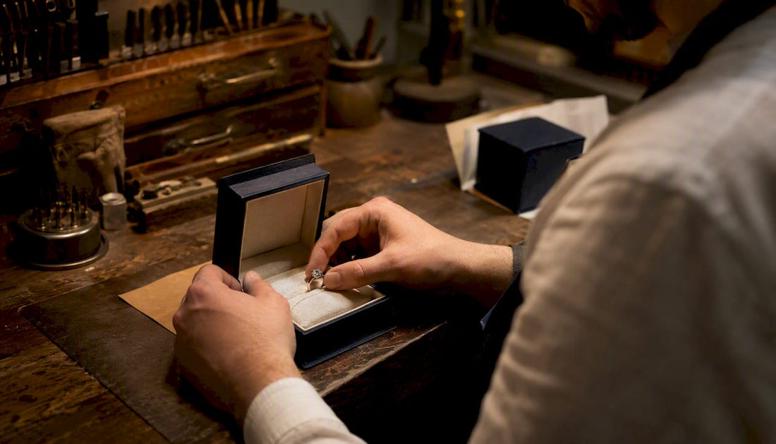 Hands packing engagement ring for postal repair