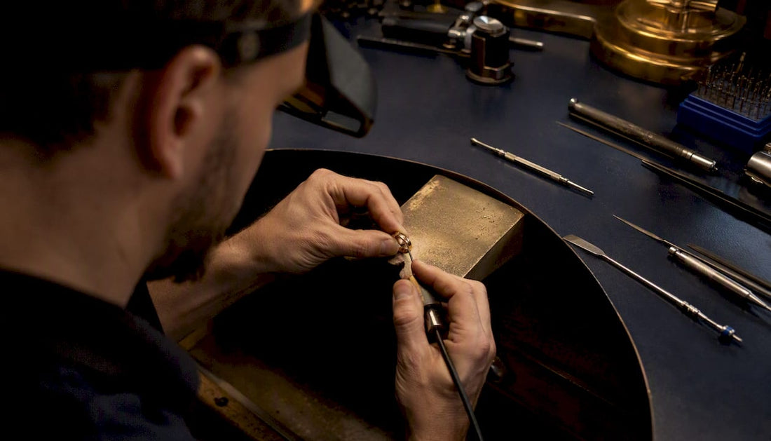 Jeweller cutting worn gold ring shank