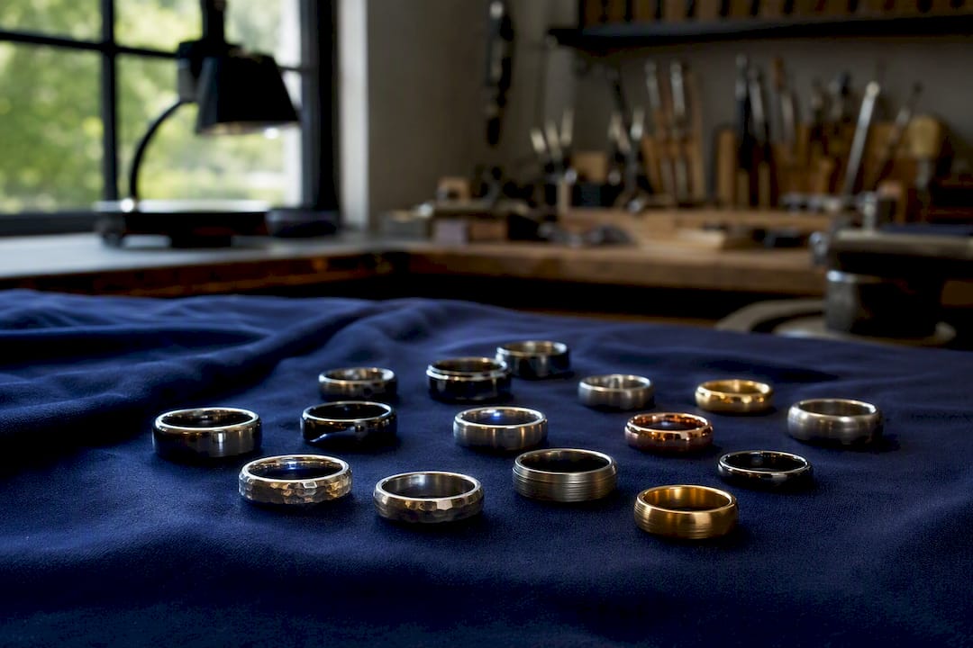 Close-up of diverse wedding ring metals