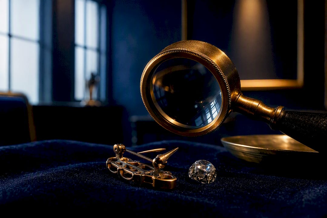 Anonymous antique jewellery details under inspection