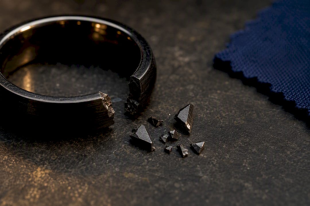 Fractured tungsten carbide ring and fragments