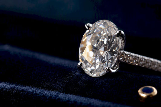 Close detail of an oval diamond setting