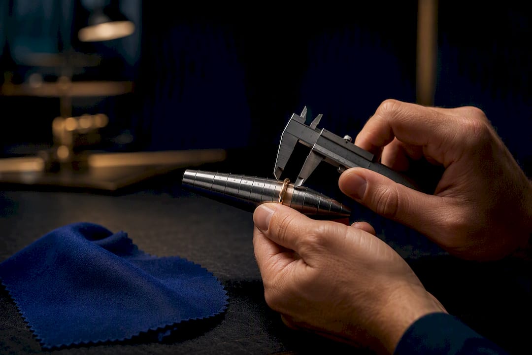 Jeweller measuring a ring for resizing