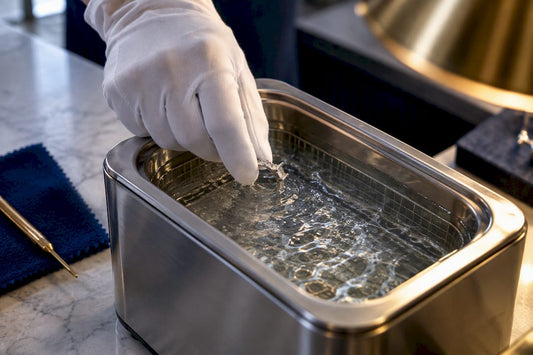 Jeweller cleaning a stone setting professionally