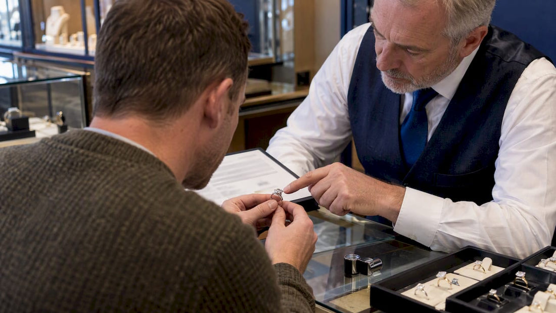 Buyer comparing diamond ring and report