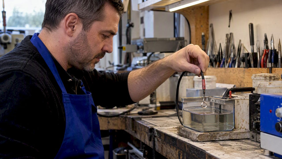 Jeweller rhodium plating a white gold ring