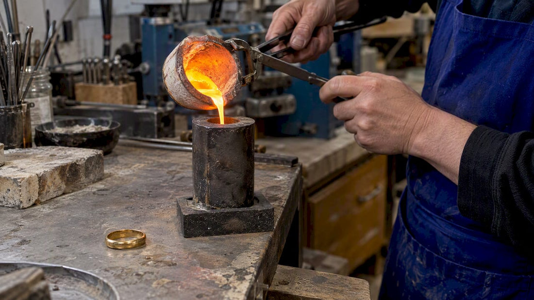 Jeweller pouring reclaimed gold for a new ring