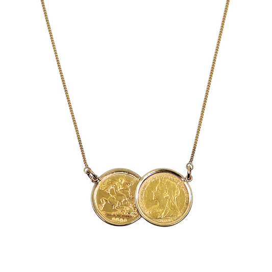 9ct Yellow Gold 2 Half Sovereign Coin Necklace