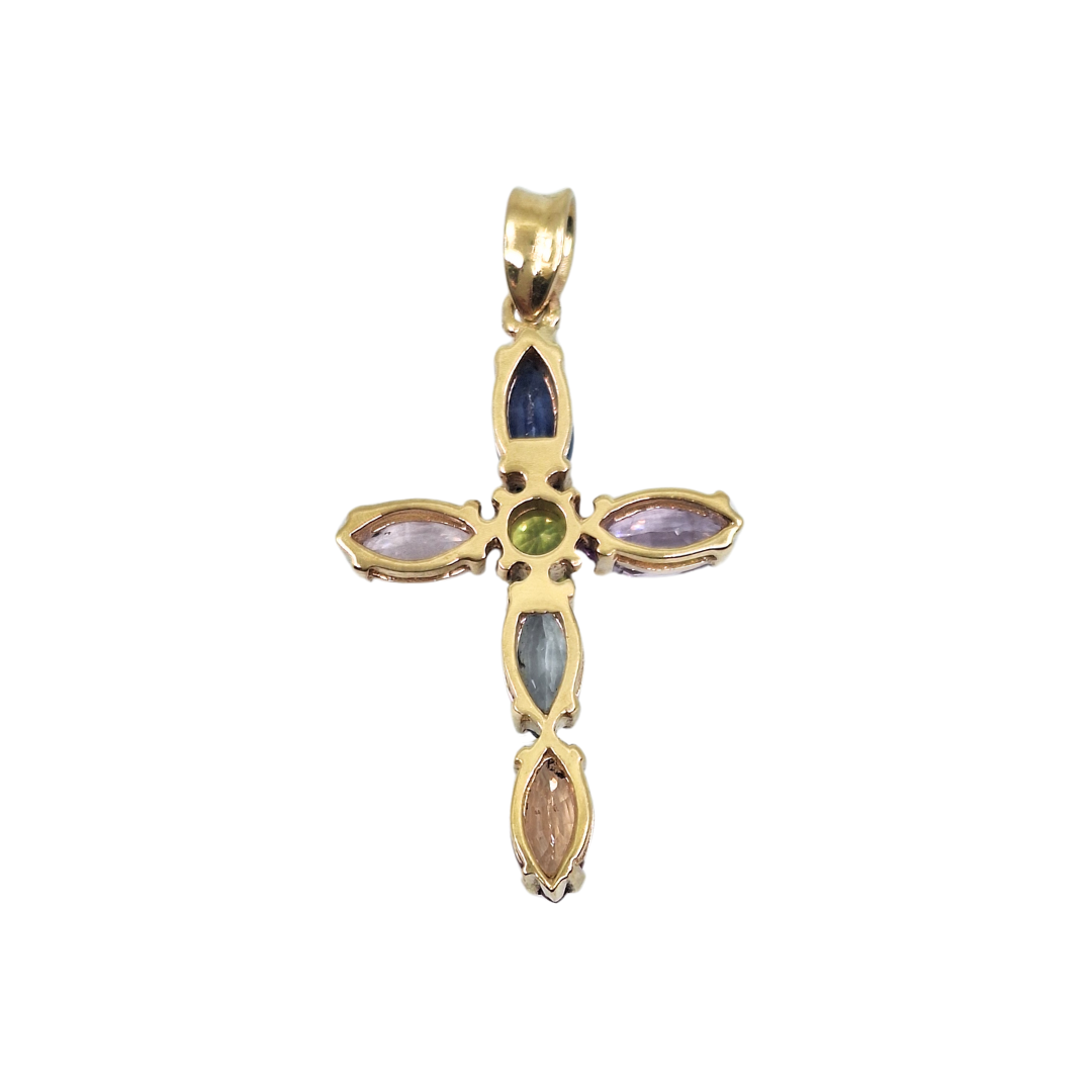 9ct Yellow Gold Multi Gemstone Cross Pendant