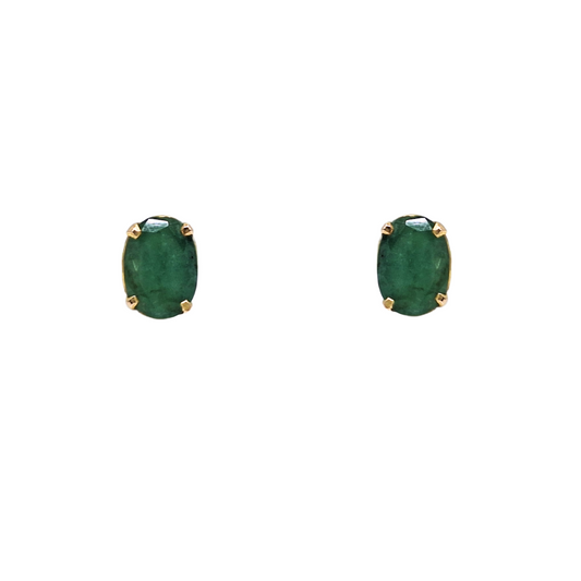 9ct Yellow Gold Emerald Stud Earrings