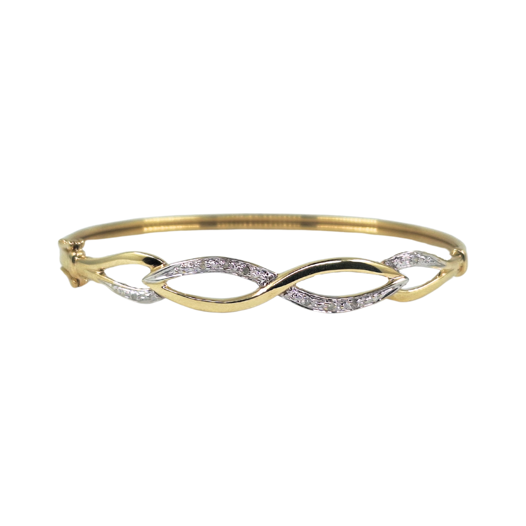 9ct Yellow Gold Diamond Twisted Bangle