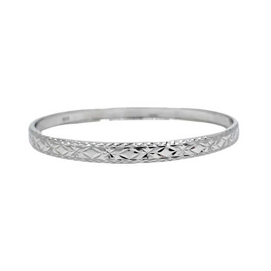 Silver Round Engraved Bangle