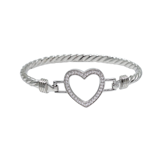 Silver & CZ Heart Hook Bangle