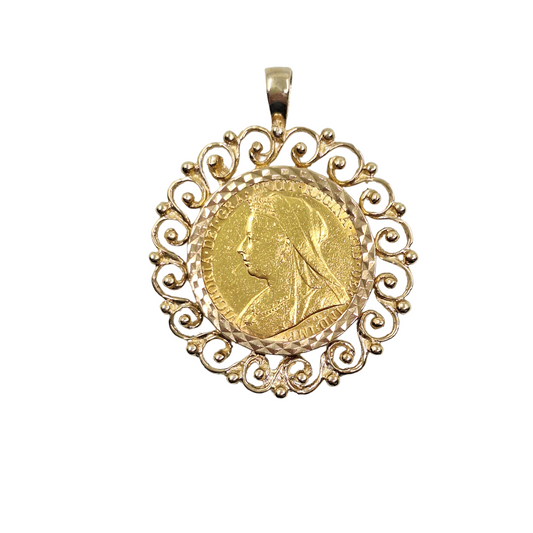 9ct/22ct Yellow Gold Full Sovereign Pendant 1900