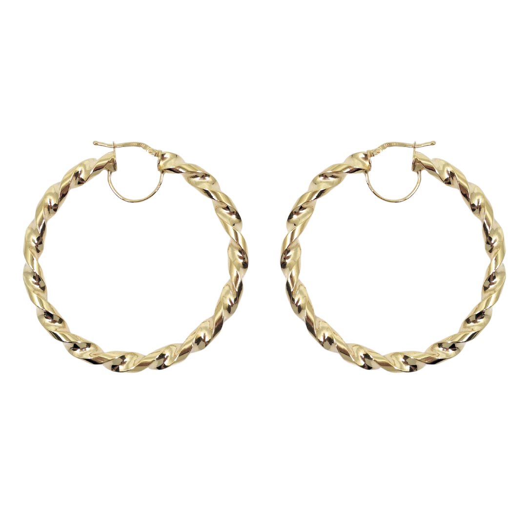 9ct Yellow Gold Medium Twist Hoop Earrings