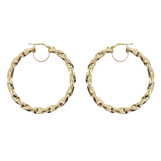 9ct Yellow Gold Medium Twist Hoop Earrings