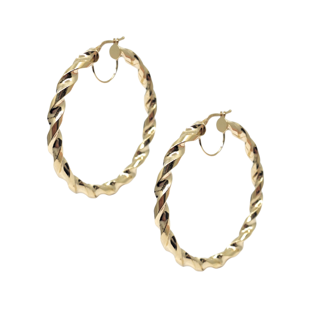 9ct Yellow Gold Medium Twist Hoop Earrings