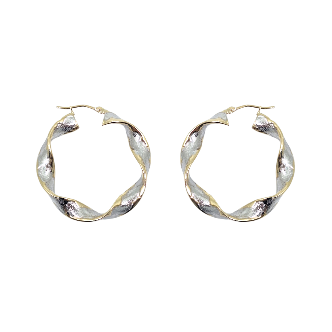 9ct Yellow & White Gold Twist Hoop Earrings