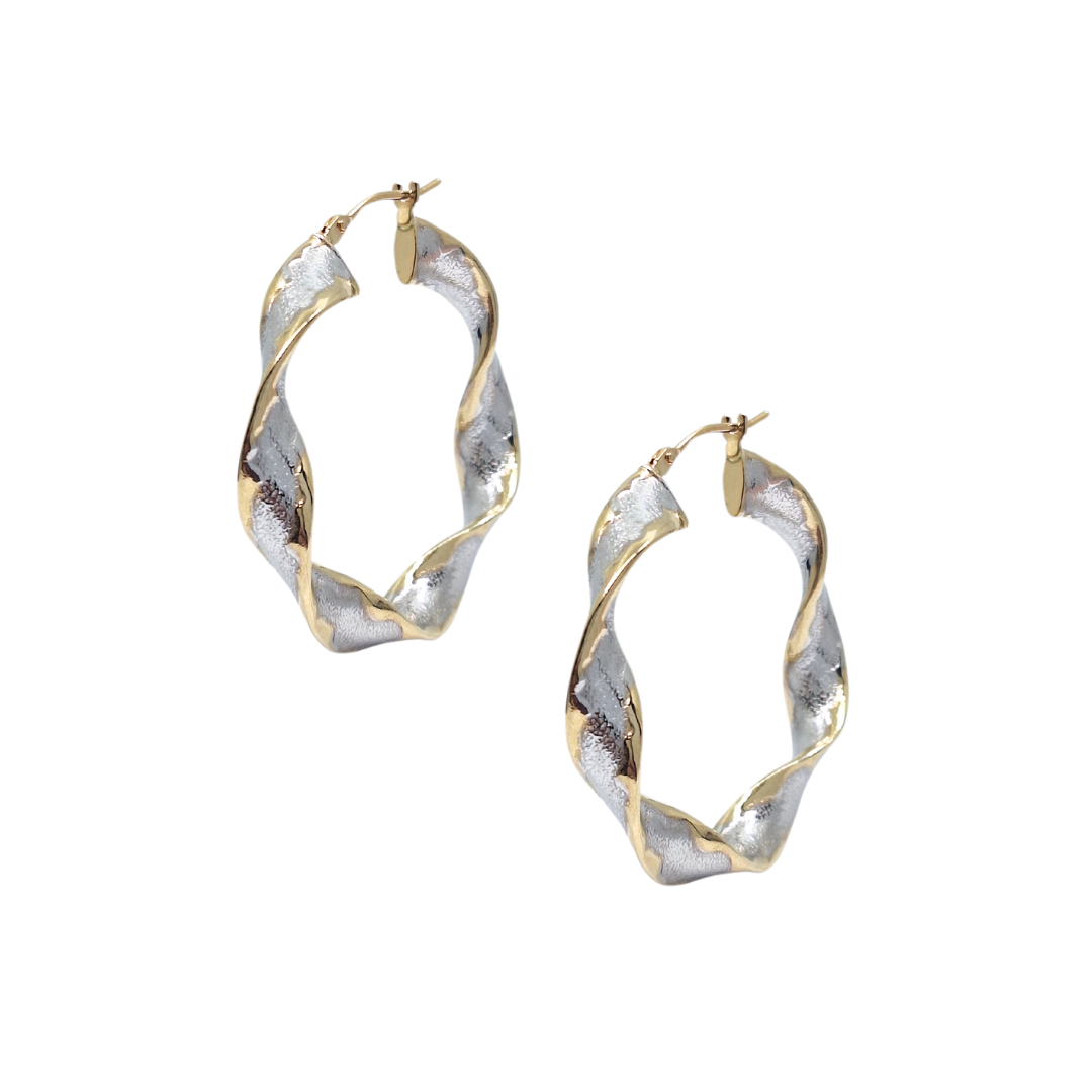 9ct Yellow & White Gold Twist Hoop Earrings