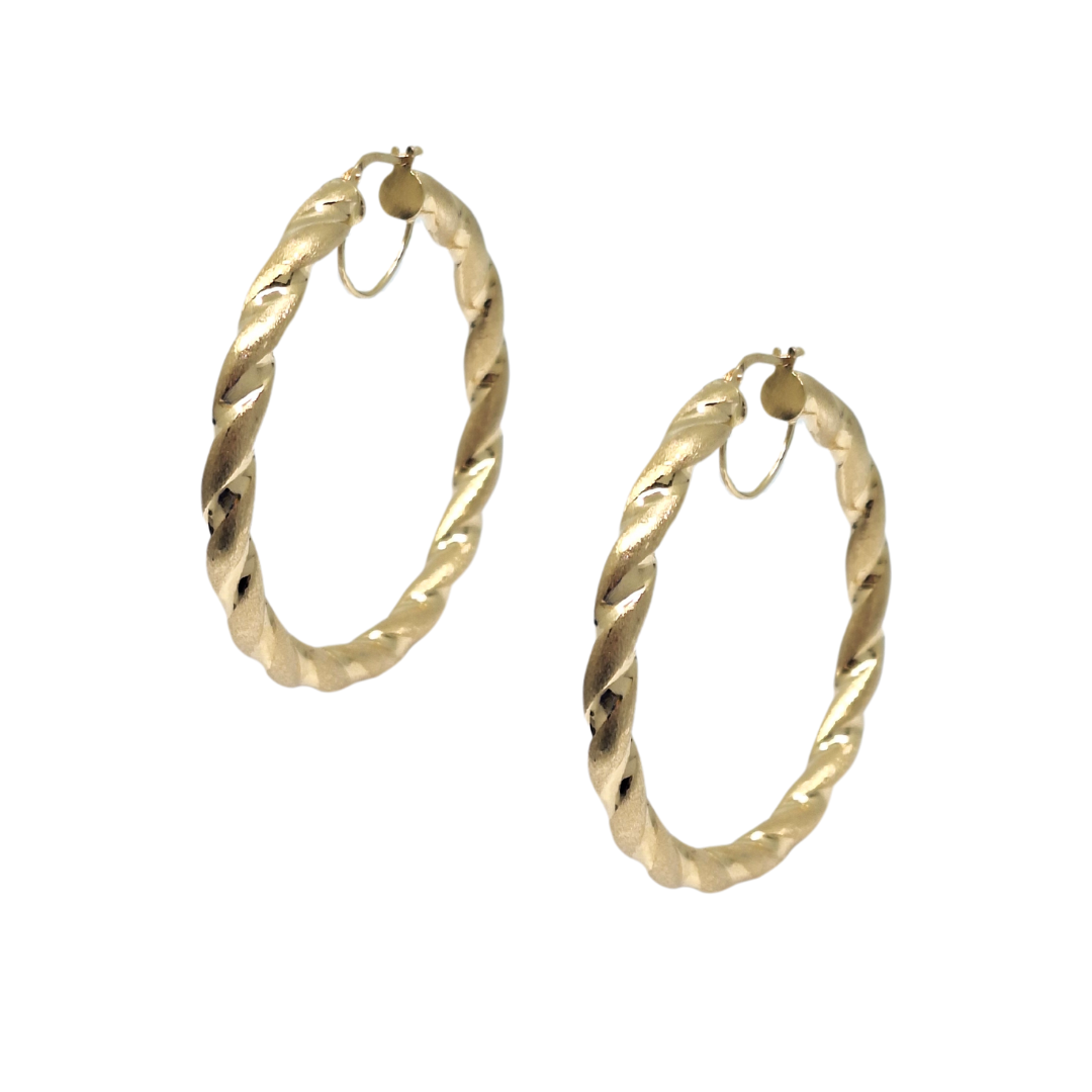 9ct Yellow Gold Medium Twist Hoop Earrings