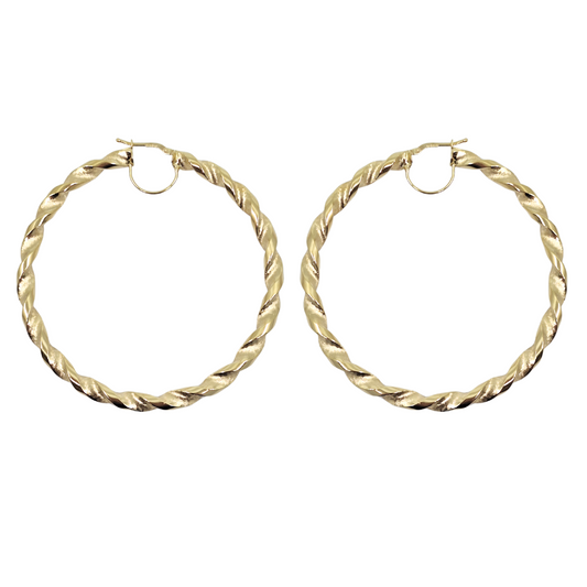 9ct Yellow Gold Large Twist Hoop Earrings