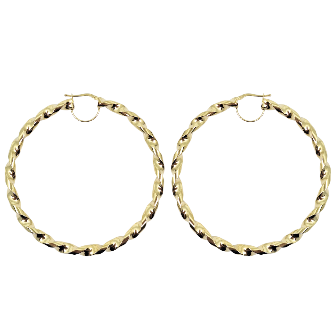 9ct Yellow Gold Large Twist Hoop Earrings