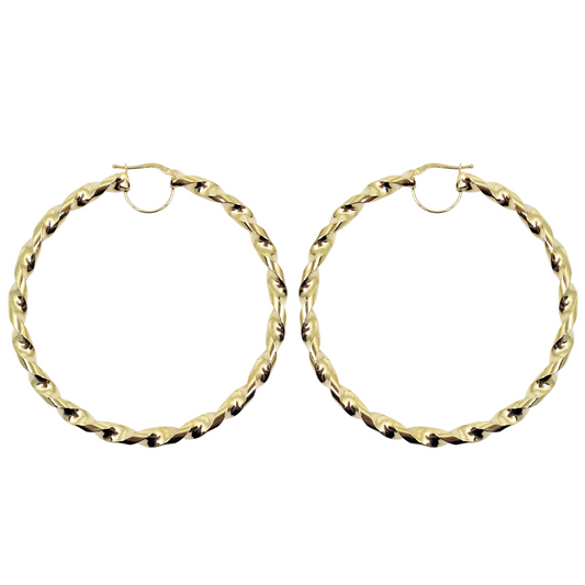 9ct Yellow Gold Large Twist Hoop Earrings