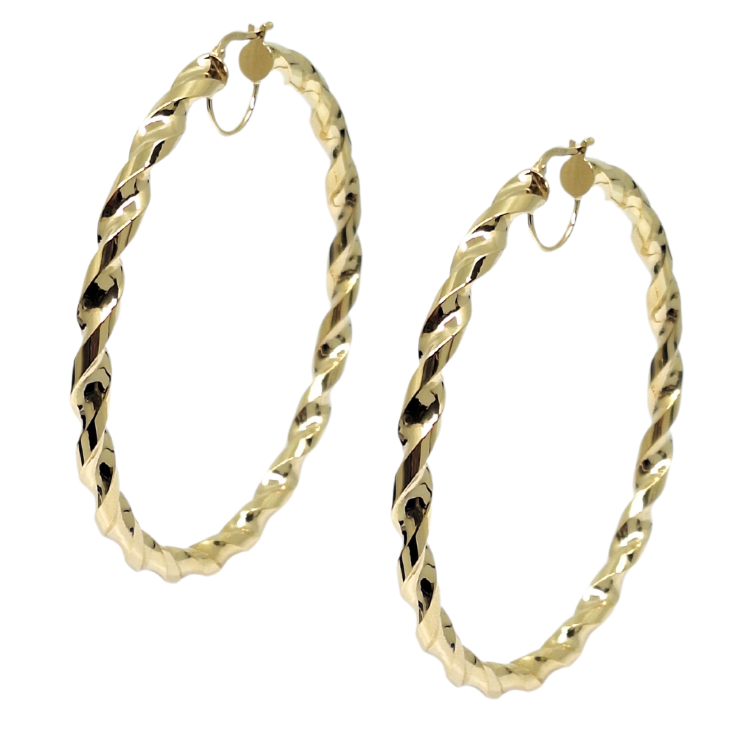 9ct Yellow Gold Large Twist Hoop Earrings