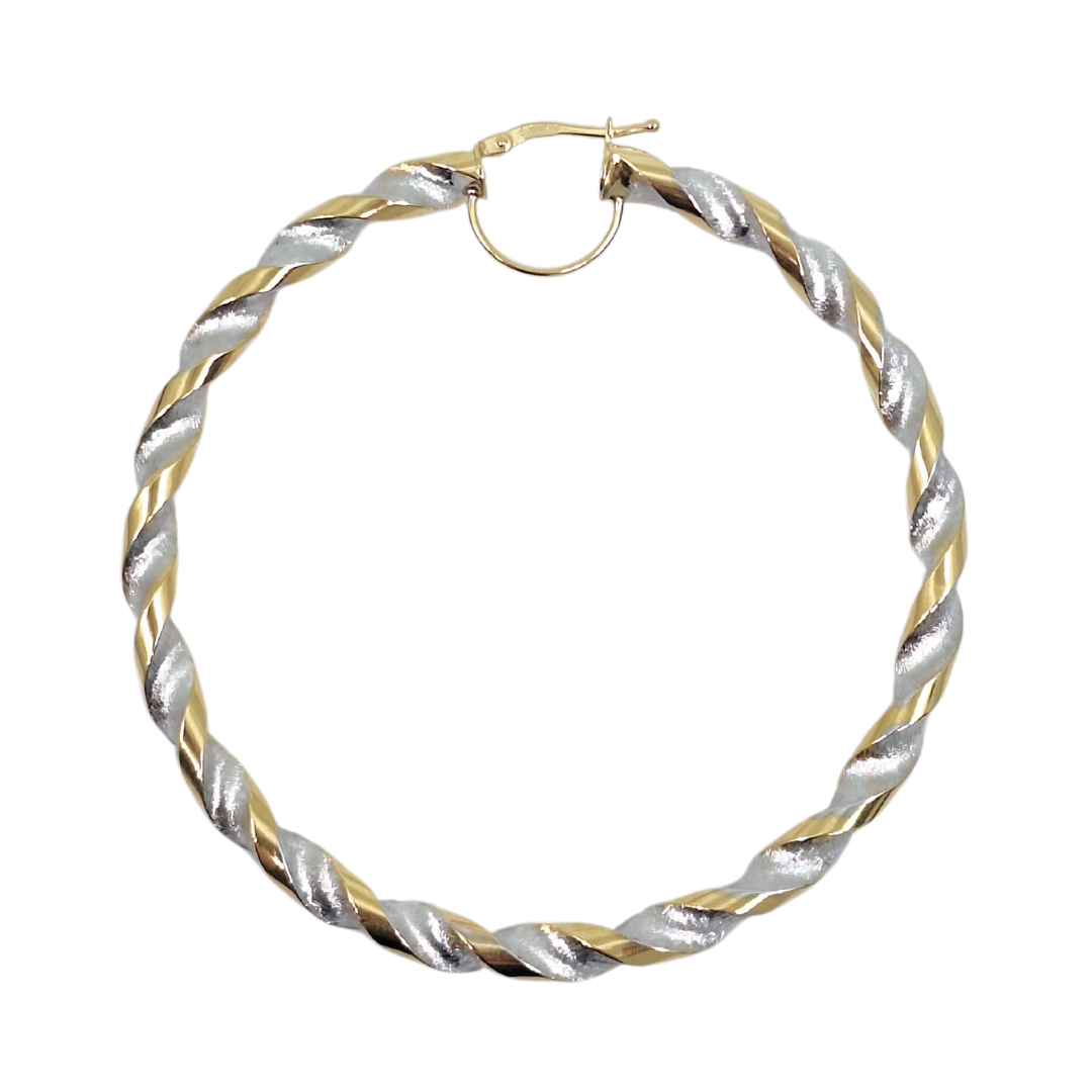 9ct Yellow & White Gold Large Twist Hoop Earrings