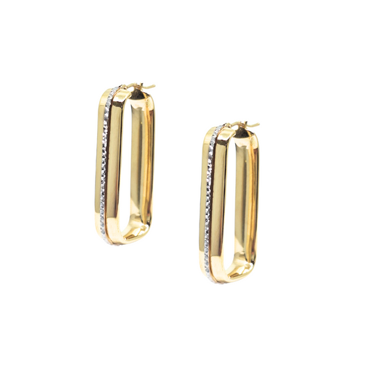 9ct Yellow & White Gold Rectangular Hoop Earrings