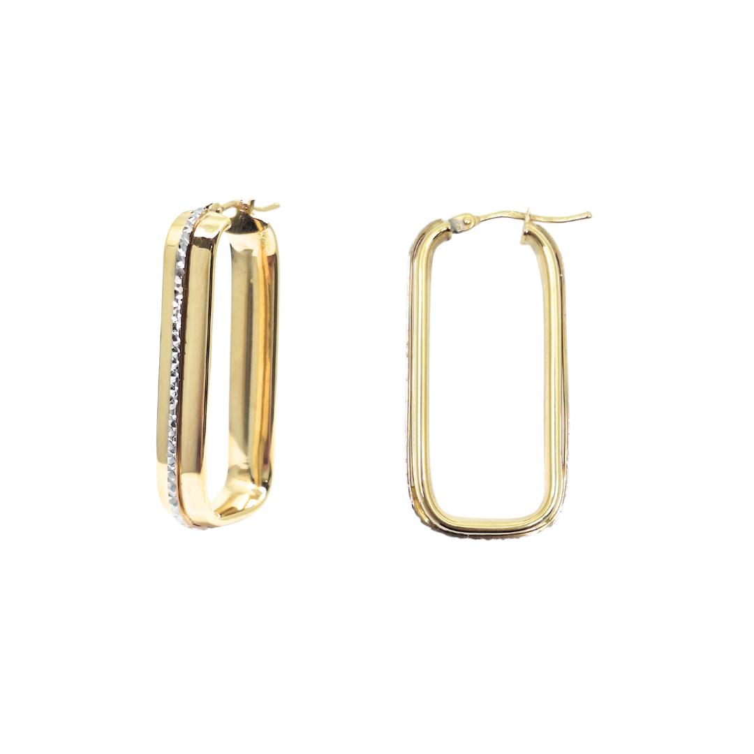 9ct Yellow & White Gold Rectangular Hoop Earrings