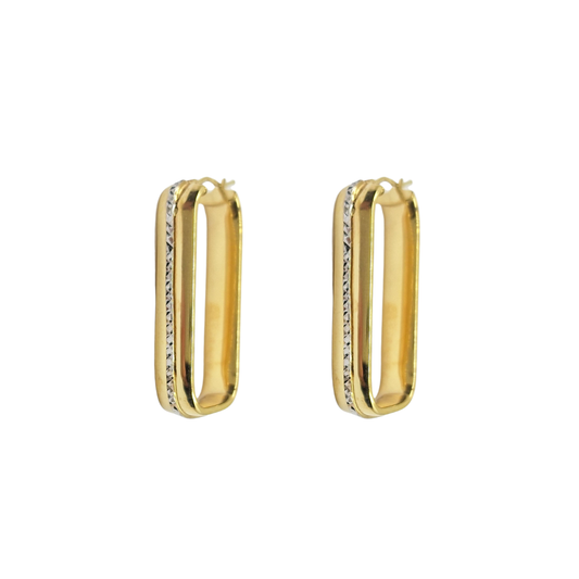 9ct 2 Colour Gold Rectangle Creole Earrings