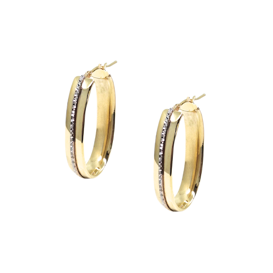 9ct Yellow & White Gold Oval Hoop Earrings