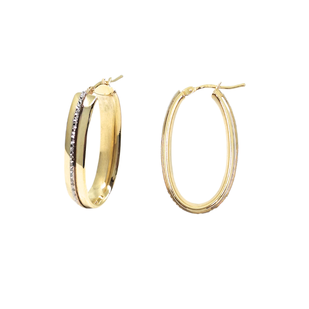 9ct Yellow & White Gold Oval Hoop Earrings