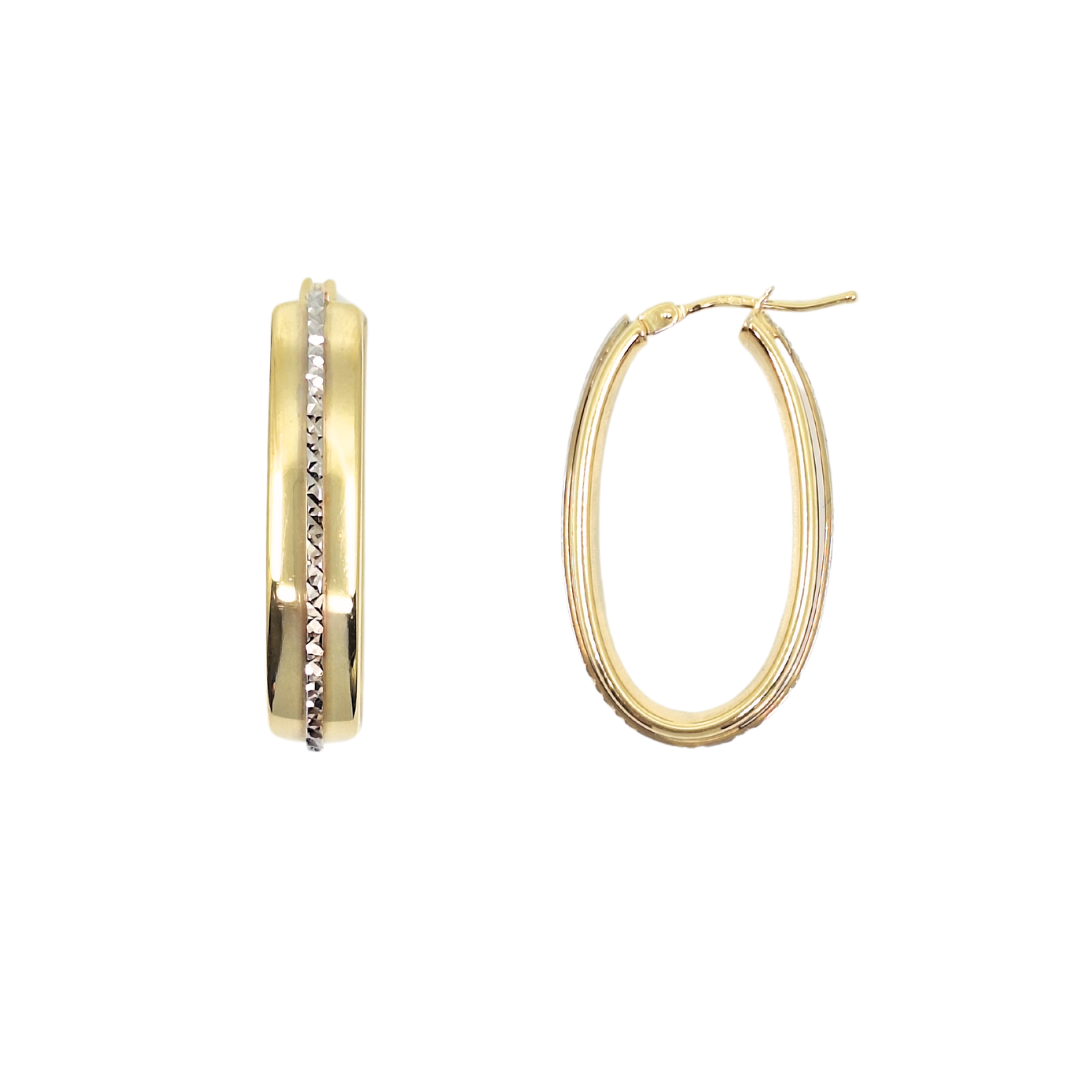 9ct Yellow & White Gold Oval Hoop Earrings