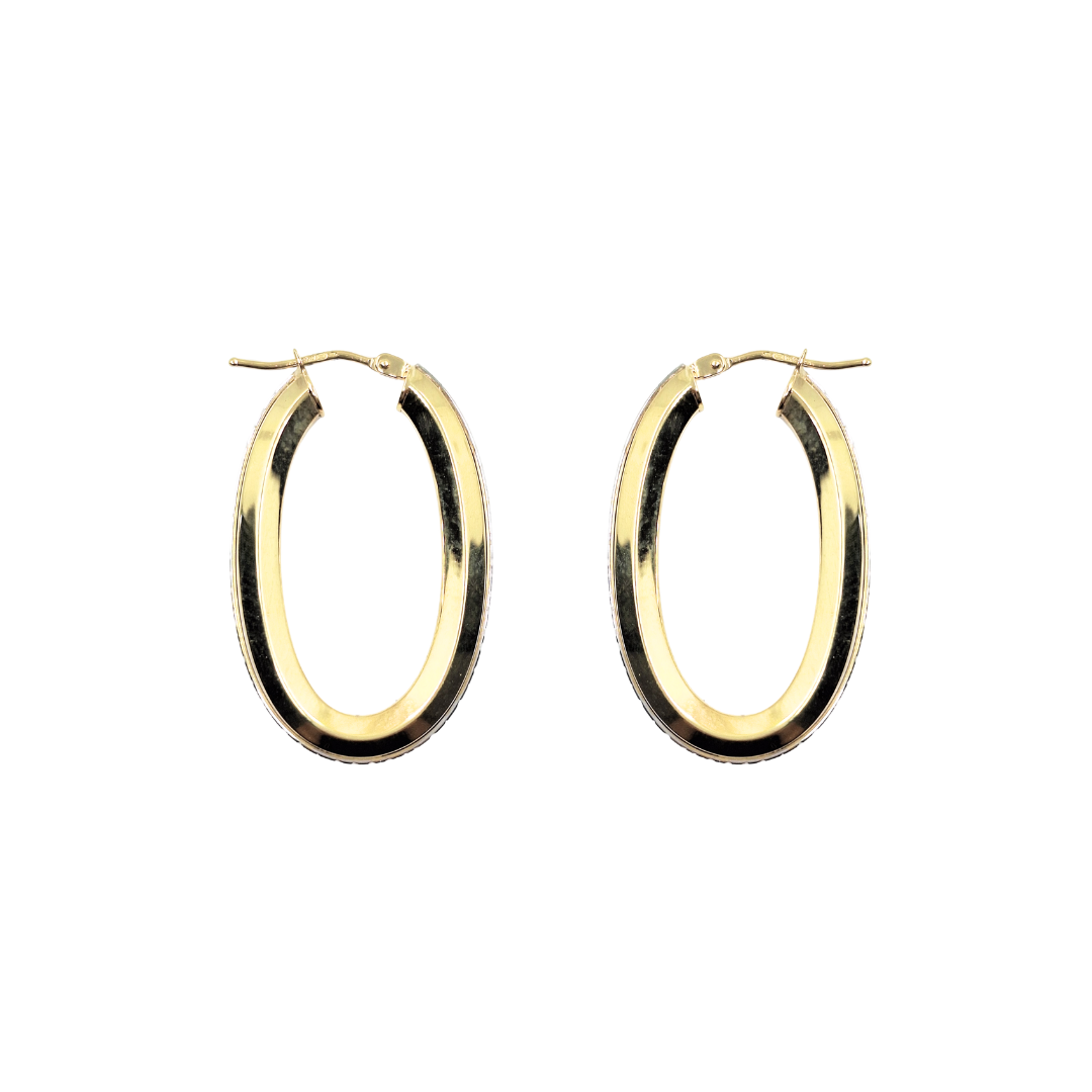9ct 2 Colour Gold Oval Creole Earrings