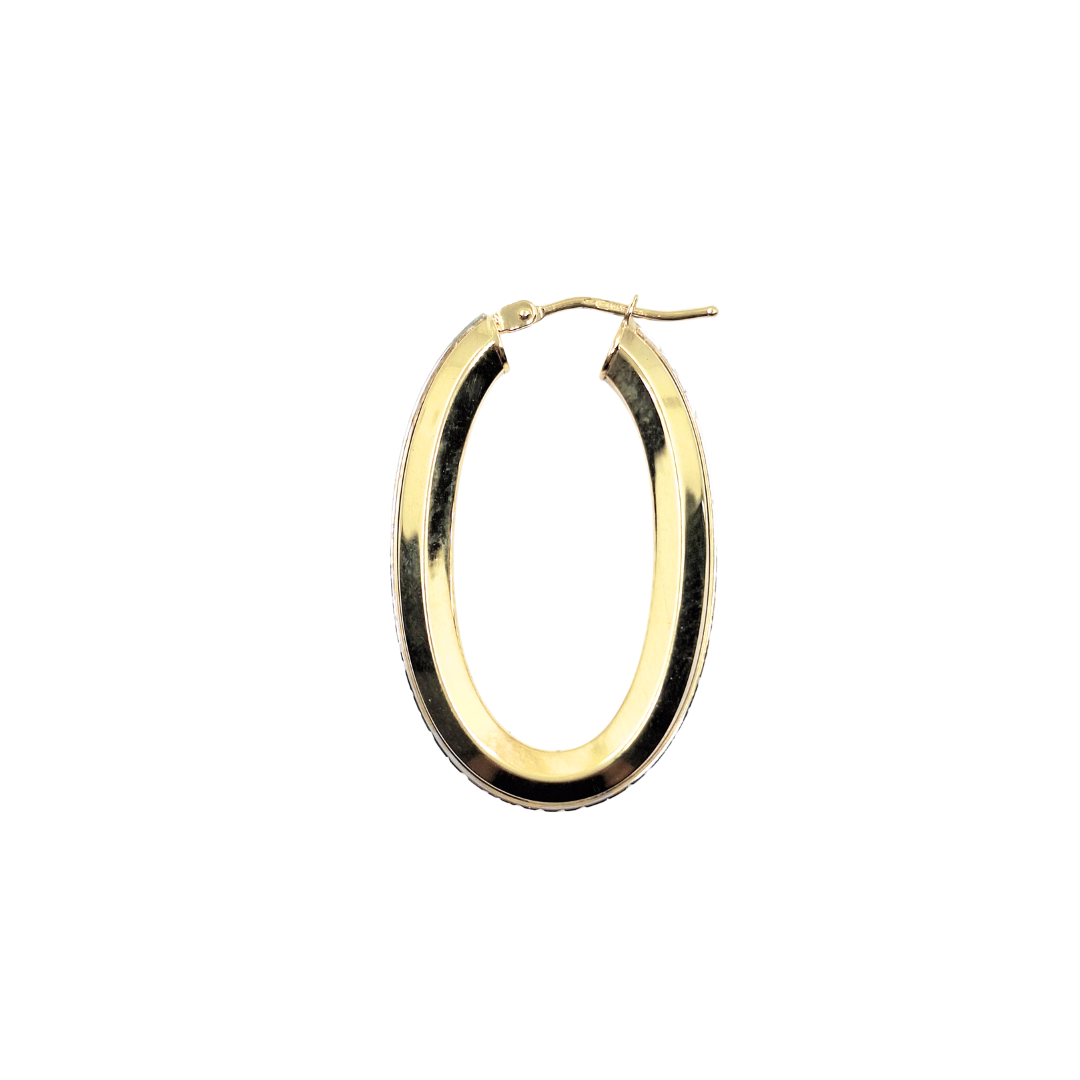 9ct 2 Colour Gold Oval Creole Earrings