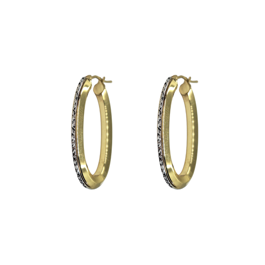9ct 2 Colour Gold Oval Creole Earrings