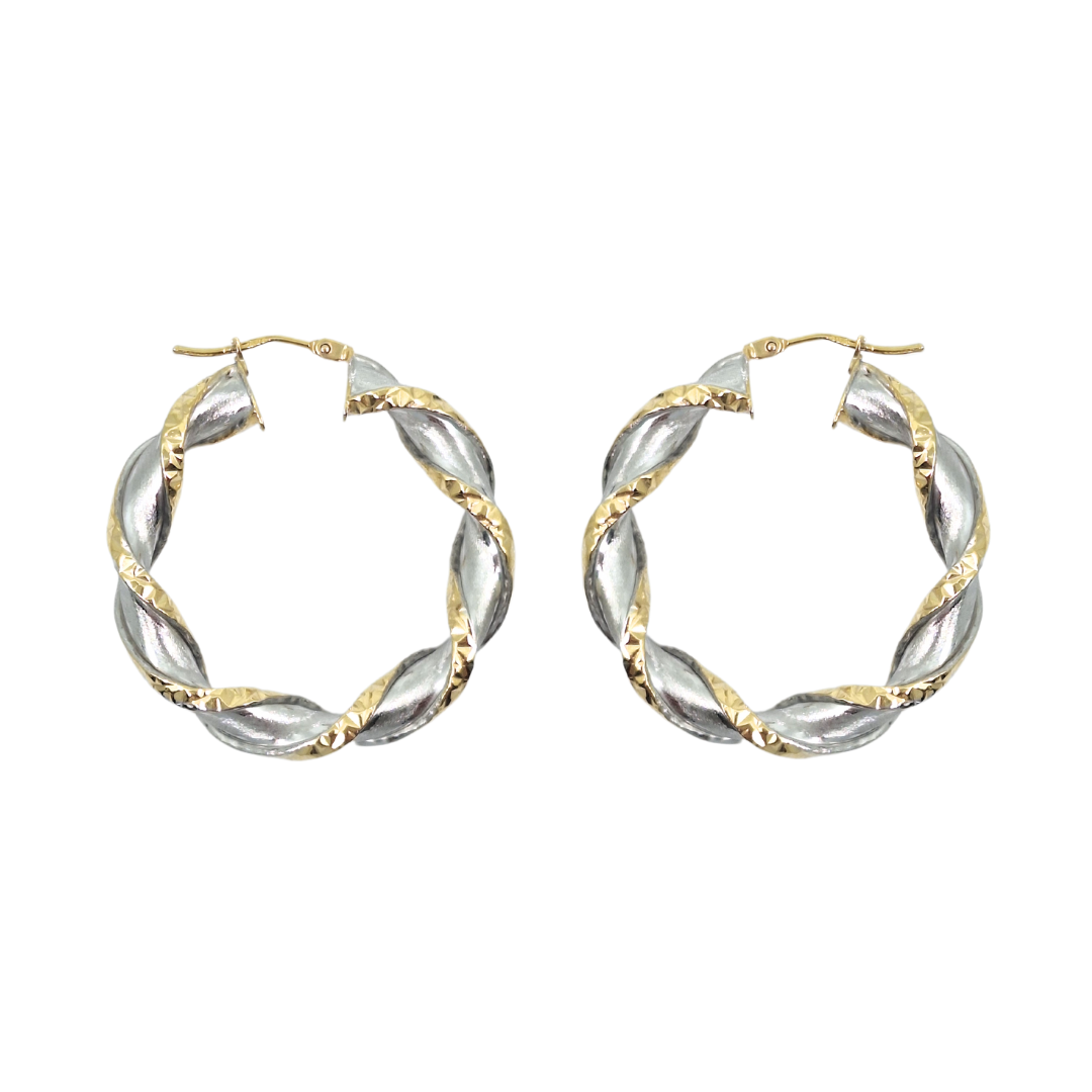 9ct Yellow & White Gold Twist Hoop Earrings