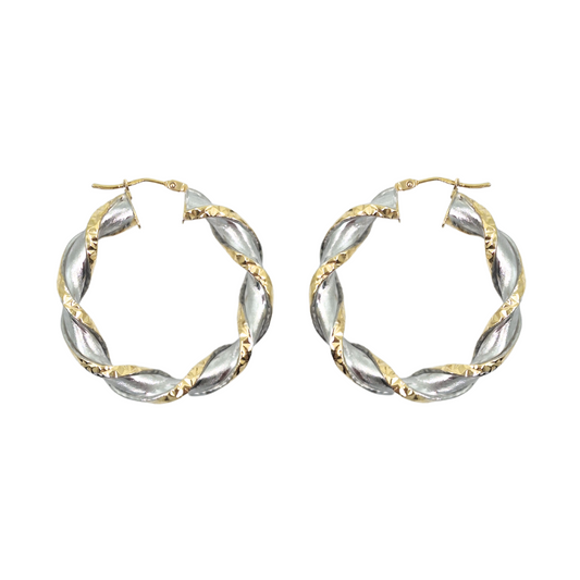 9ct Yellow & White Gold Twist Hoop Earrings