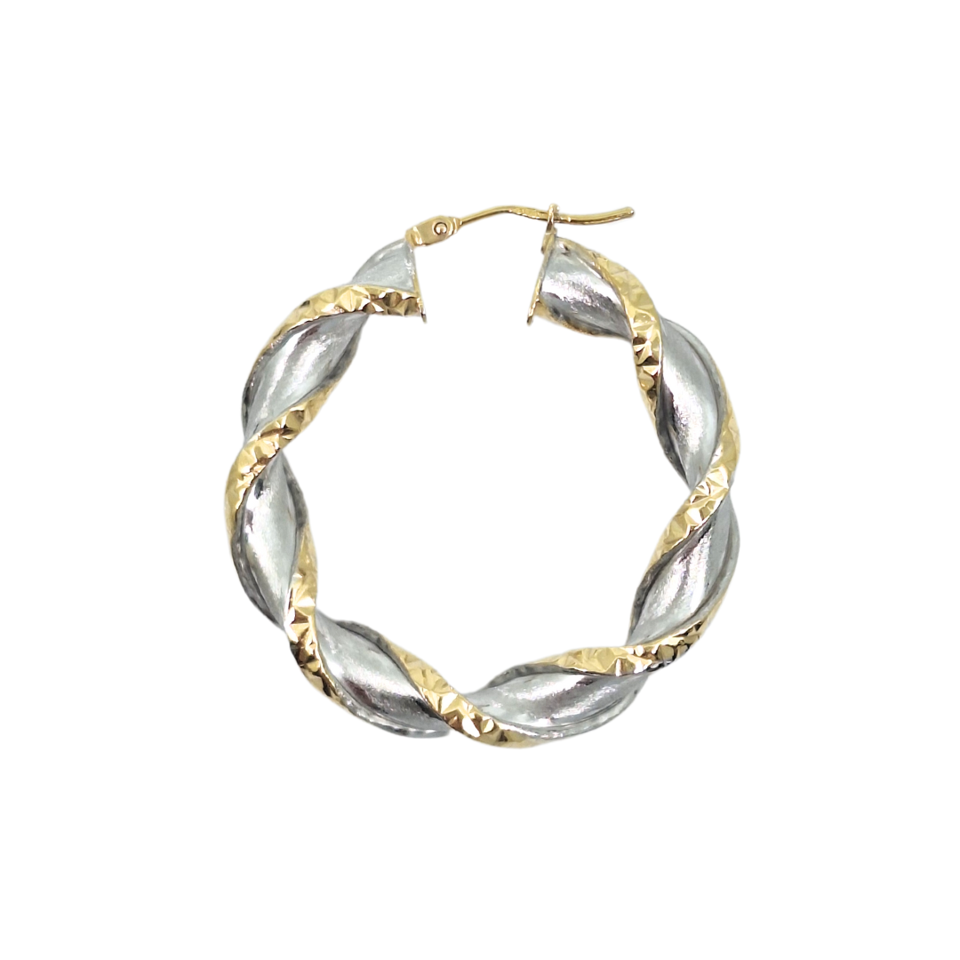 9ct Yellow & White Gold Twist Hoop Earrings