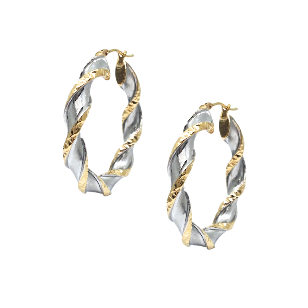 9ct Yellow & White Gold Twist Hoop Earrings