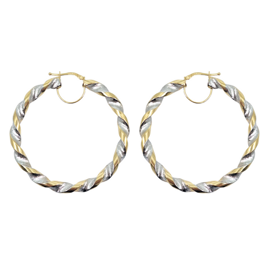 9ct Yellow & White Gold Medium Twist Hoop Earrings