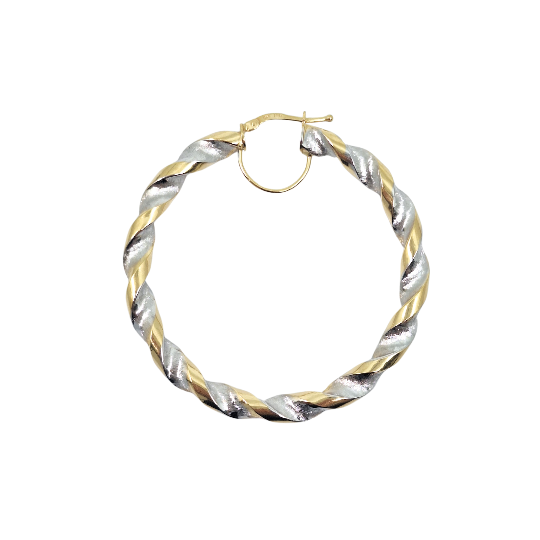 9ct Yellow & White Gold Medium Twist Hoop Earrings