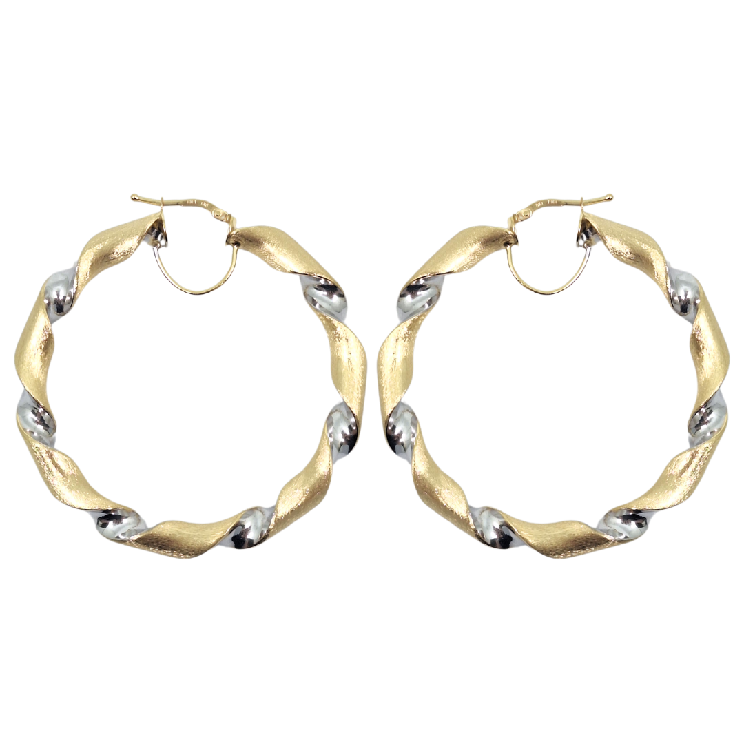 9ct Yellow & White Gold Medium Twist Hoop Earrings