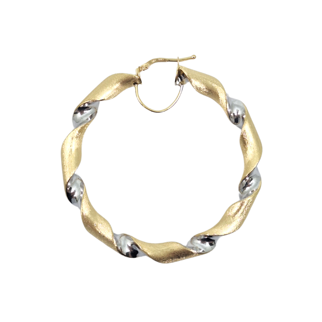 9ct Yellow & White Gold Medium Twist Hoop Earrings