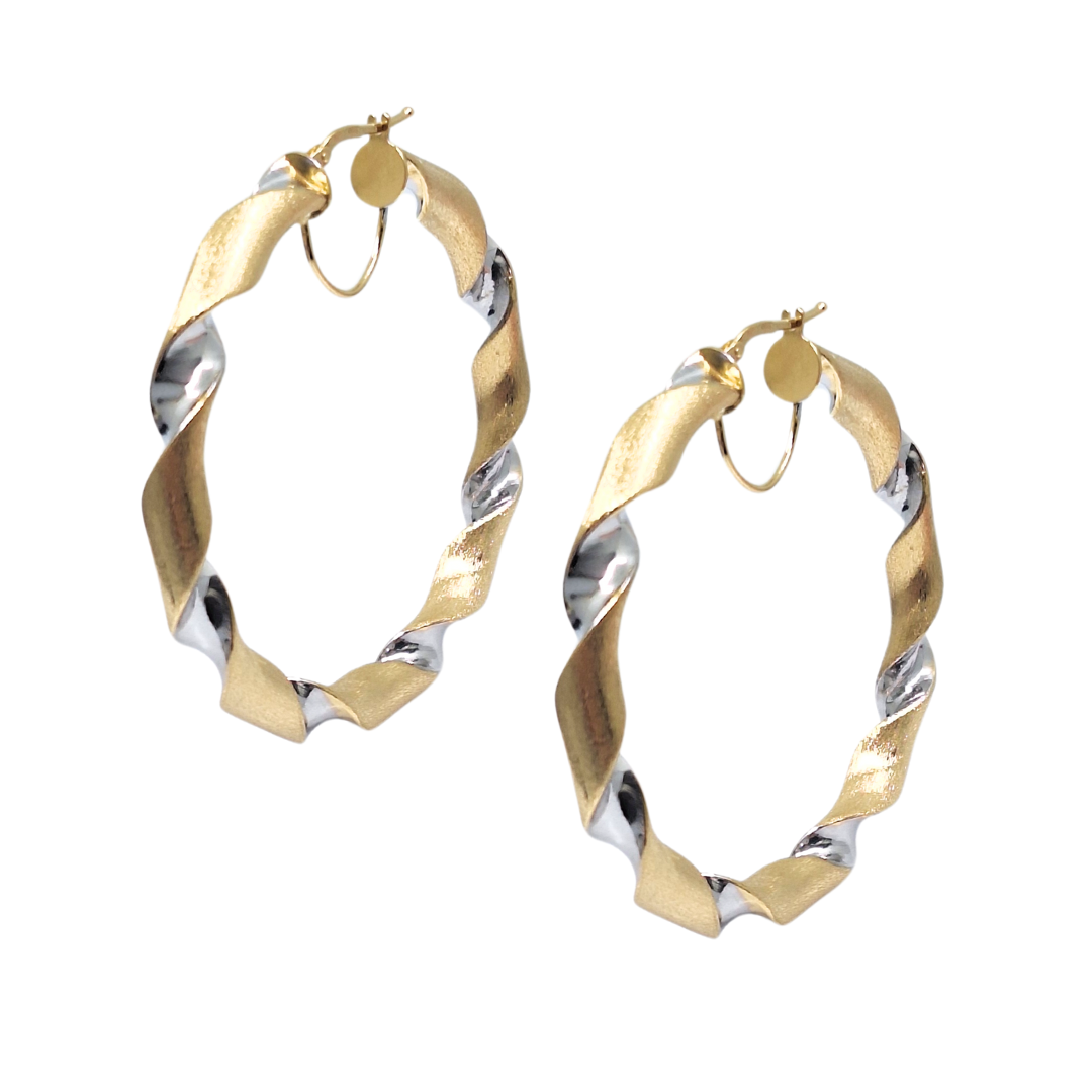 9ct Yellow & White Gold Medium Twist Hoop Earrings