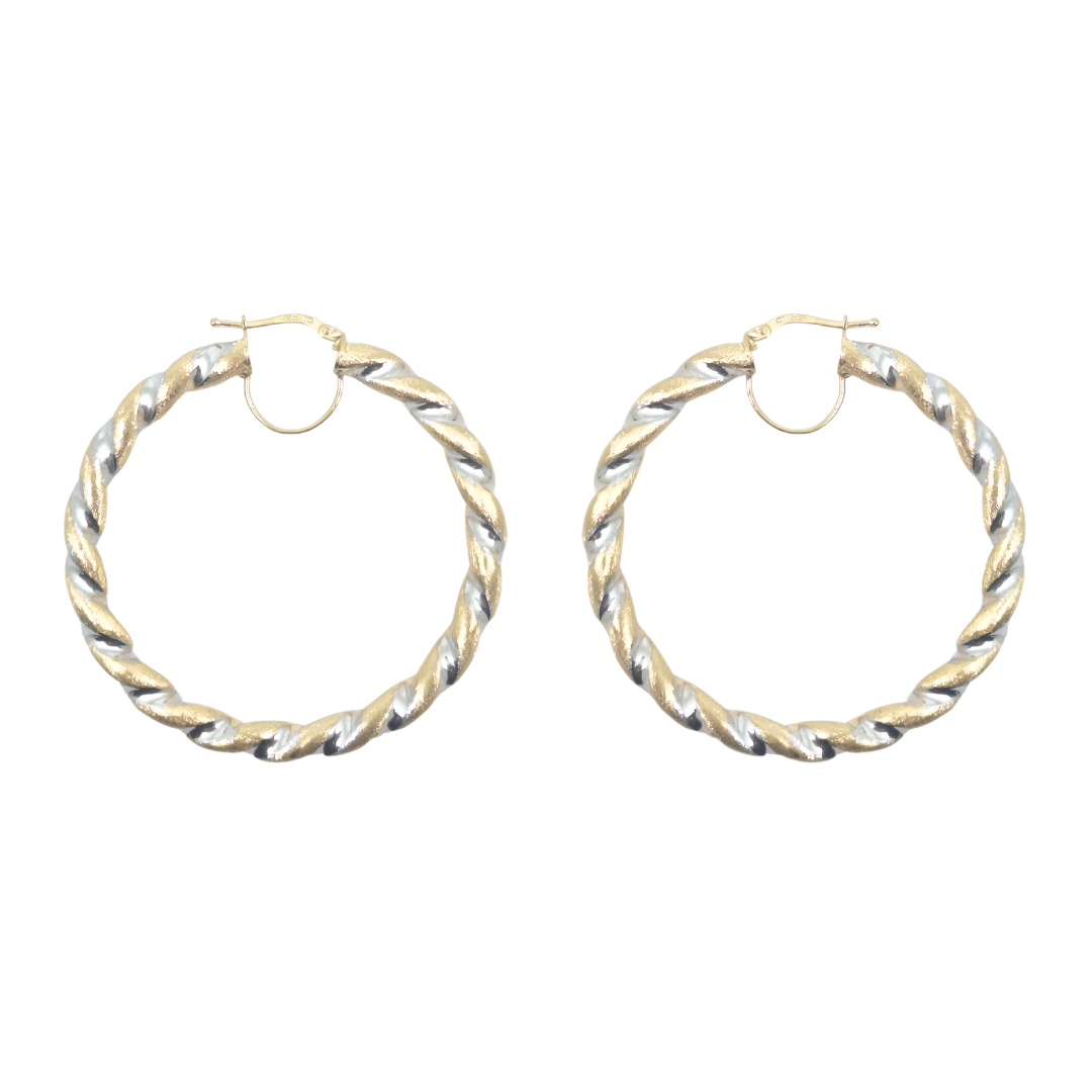 9ct Yellow & White Gold Medium Twist Hoop Earrings