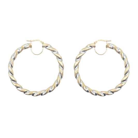 9ct Yellow & White Gold Medium Twist Hoop Earrings